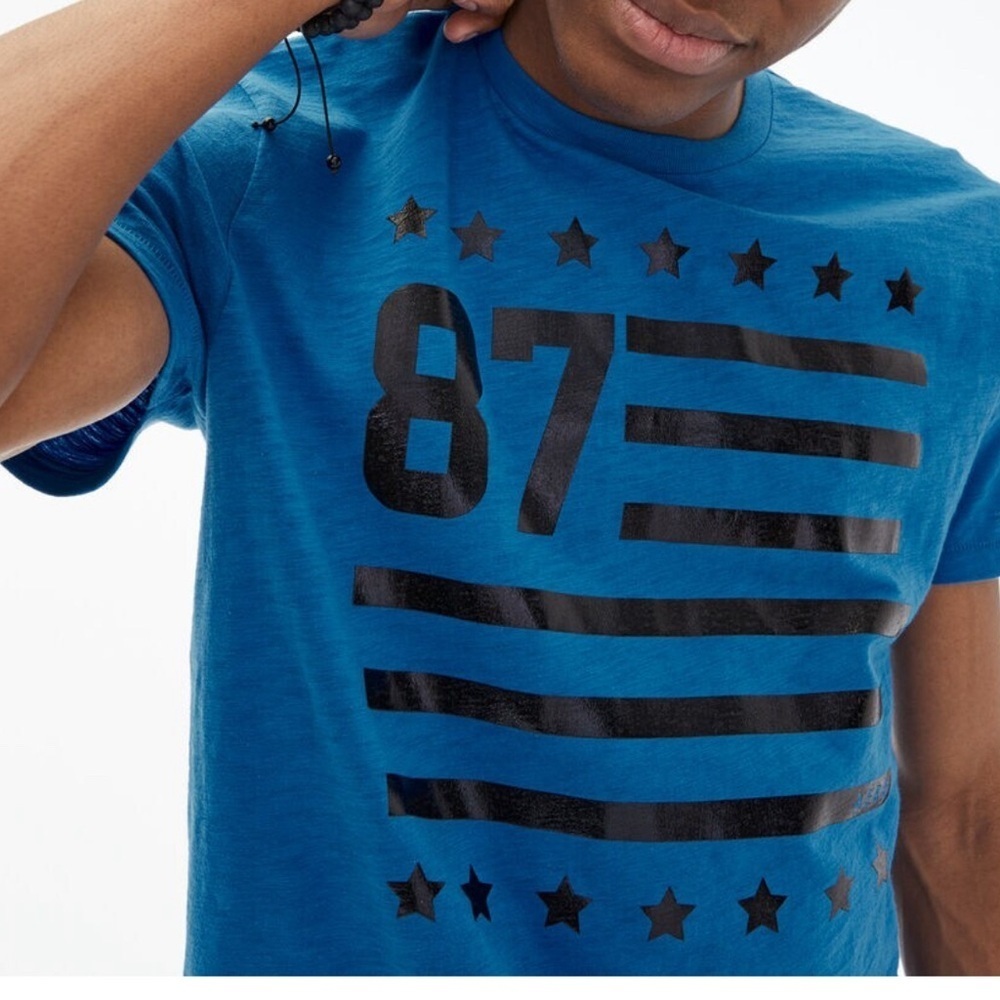 Aero 87 American Flag Style Graphic Tee |Men's XL Blue T-Shirt |Patriotic Casual